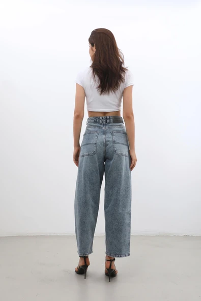 Kadın Yüksek Bel Skater Fit Jean Pantolon Buz Mavisi - Resim 5