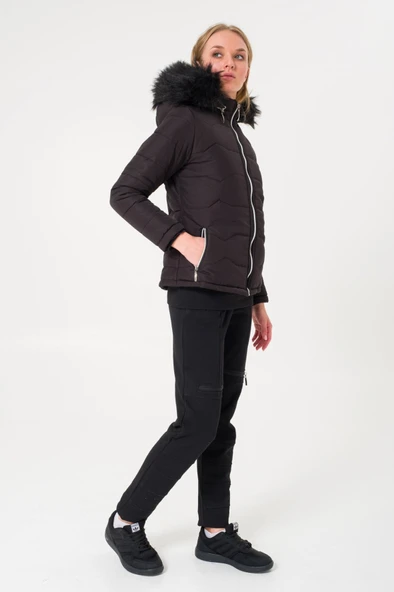 Günlük Kürklü Şişme Kadın Mont - Resim 5