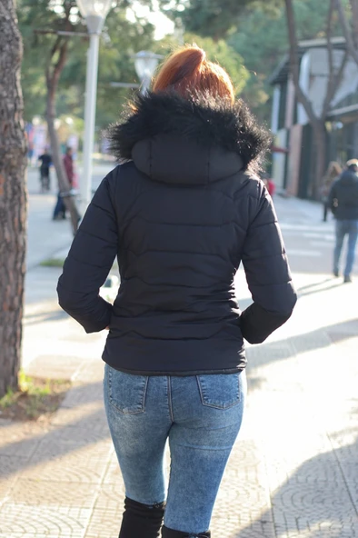 Günlük Kürklü Şişme Kadın Mont - Resim 2