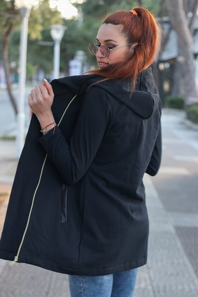 Günlük Fermuarlı Kapüşonlu Şık Kadın Ceket - 3