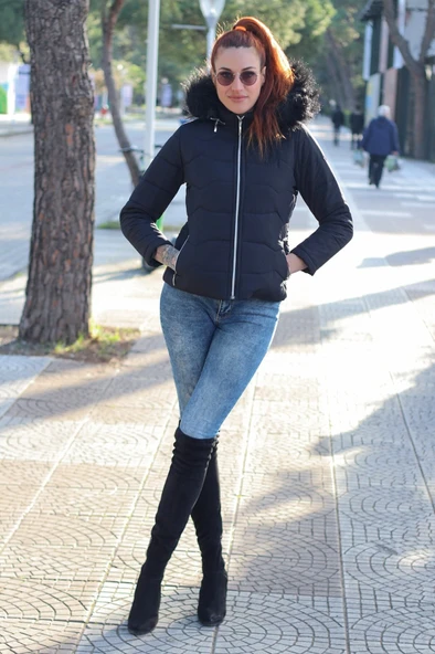 Günlük Kürklü Şişme Kadın Mont - Resim 2