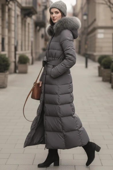 Günlük Kışlık Tam Boy Şişme Kadın Mont - Resim 3