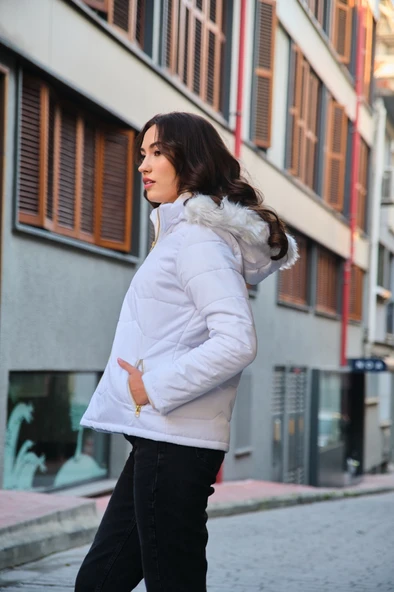 Günlük Kürklü Şişme Kadın Mont - Resim 7