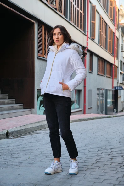 Günlük Kürklü Şişme Kadın Mont - Resim 3