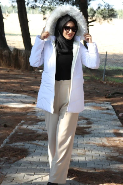 Günlük Kışlık Kapüşonu Kürklü Kadın Şişme Mont ürün görseli