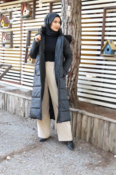 Diz Boy Kürk Detaylı Şişme Tesettür Mont ürün görseli
