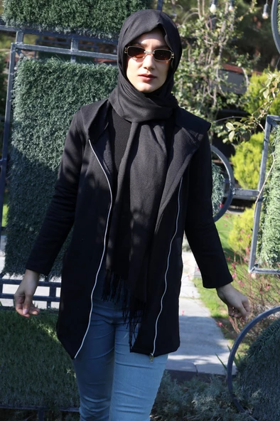 Günlük Fermuarlı Kapüşonlu Şık Kadın Tesettür Ceket - 3