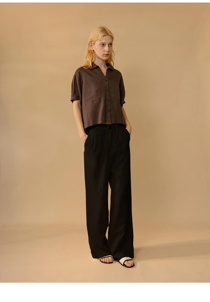 Keten Günlük Pantolon Düğmeli - Resim 3