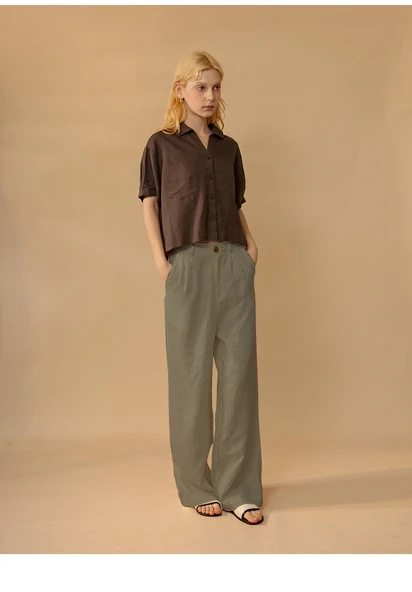 Keten Günlük Pantolon Düğmeli - 2