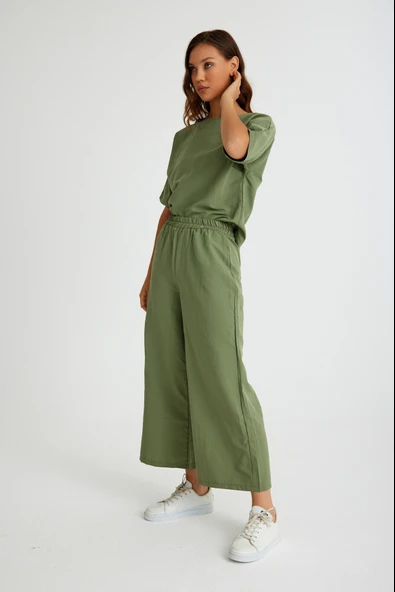 Keten Günlük Rahat Beli Lastikli Kadın İkili Takım Alt Üst - Resim 12