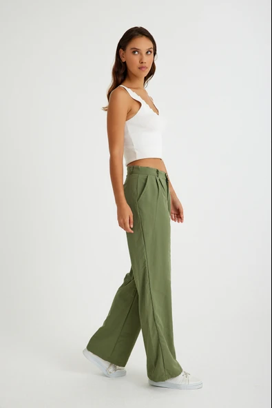 Keten Günlük Pantolon Düğmeli - 3