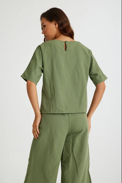 Keten Günlük Rahat Beli Lastikli Kadın İkili Takım Alt Üst - Resim 9