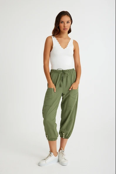 Keten Günlük Pantolon Beli Lastikli Bağcıklı - 6