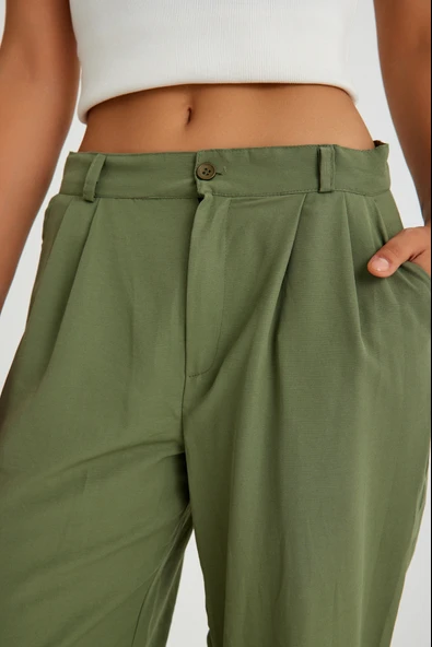 Keten Günlük Pantolon Düğmeli - 6