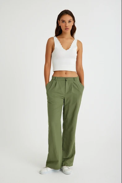 Keten Günlük Pantolon Düğmeli - 2