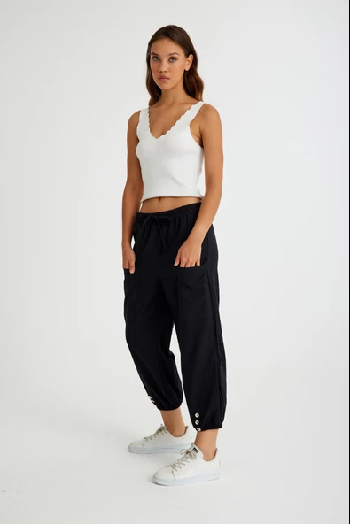 Keten Günlük Pantolon Beli Lastikli Bağcıklı - 8