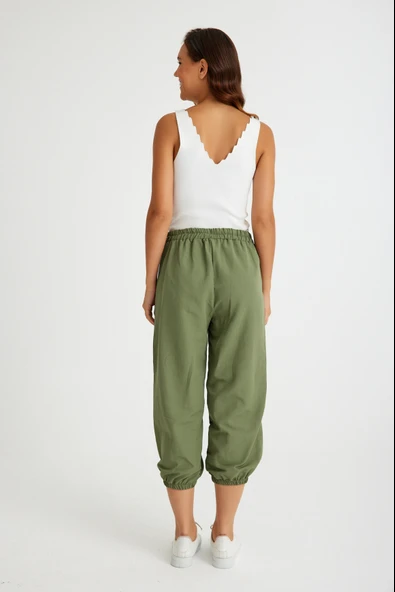 Keten Günlük Pantolon Beli Lastikli Bağcıklı - 6