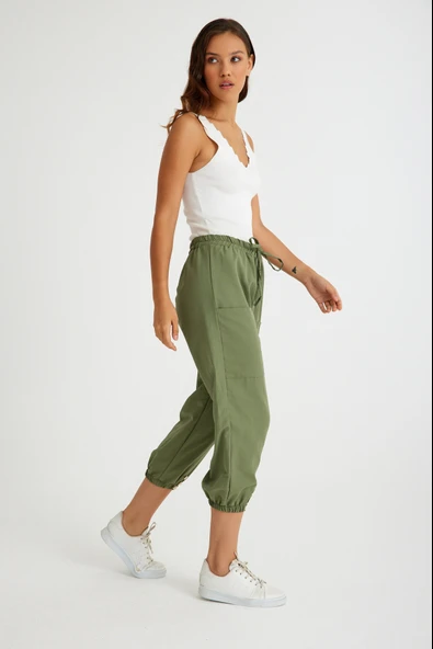Keten Günlük Pantolon Beli Lastikli Bağcıklı - 5