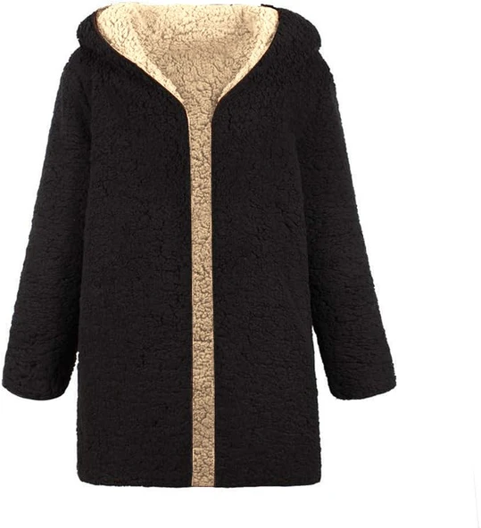 Peluş Çift Taraflı Kışlık Kadın Tüylü Ceket - Resim 3