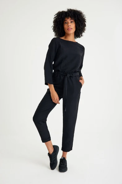 Keten Günlük Rahat Beli Kemerli Kadın İkili Takım Alt Üst - Resim 5