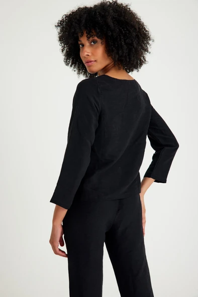 Keten Günlük Rahat Beli Kemerli Kadın İkili Takım Alt Üst - Resim 3