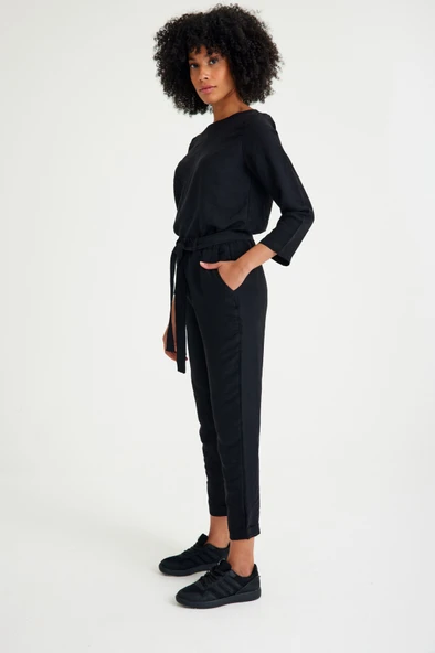 Keten Günlük Rahat Beli Kemerli Kadın İkili Takım Alt Üst - Resim 6