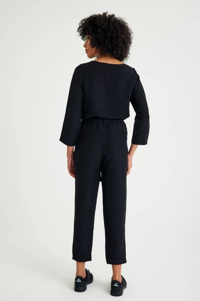 Keten Günlük Rahat Beli Kemerli Kadın İkili Takım Alt Üst - Resim 2