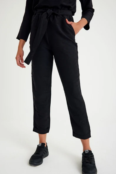 Keten Günlük Rahat Beli Kemerli Kadın İkili Takım Alt Üst - Resim 7