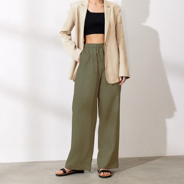 Keten Günlük Pantolon Beli Bağcıklı