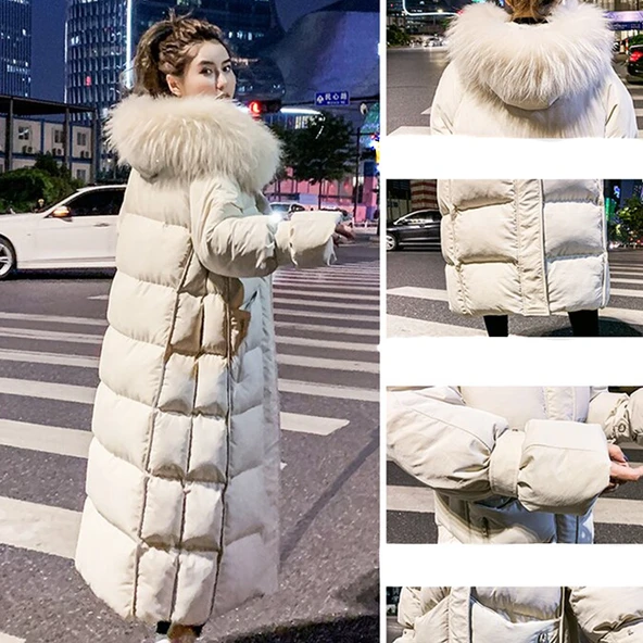 Diz Boy Kürk Detaylı Şişme Mont - Resim 2