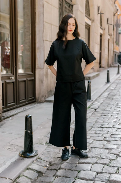 Keten Günlük Rahat Beli Lastikli Kadın İkili Takım Alt Üst - Resim 2