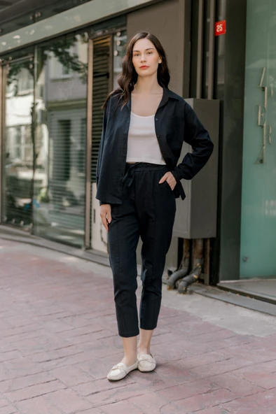 Keten Günlük İkili Takım Elbise Pantolon Gömlek - 1