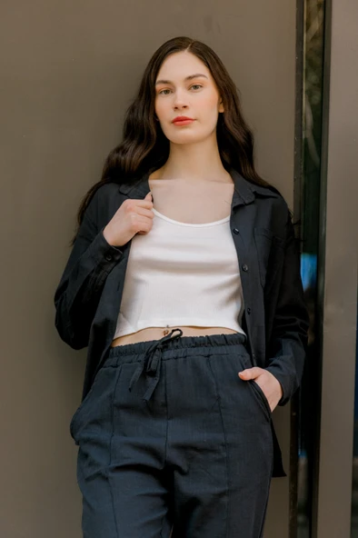 Keten Günlük İkili Takım Elbise Pantolon Gömlek - 7