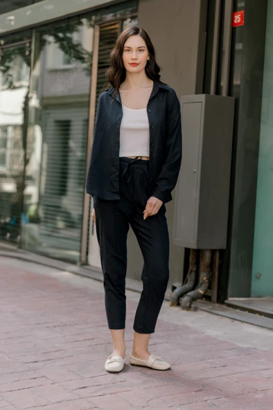 Keten Günlük İkili Takım Elbise Pantolon Gömlek - 5