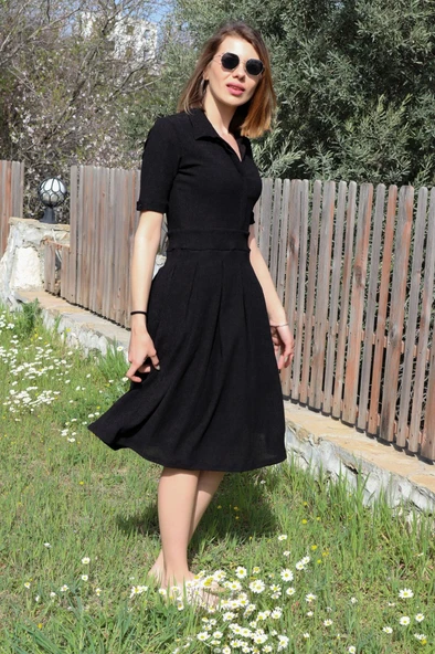 Keten Günlük Yazlık Ofis Kadın Elbisesi - 5