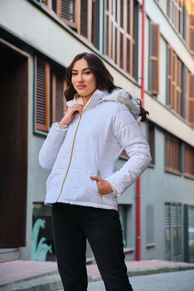 Günlük Kürklü Şişme Kadın Mont - 4