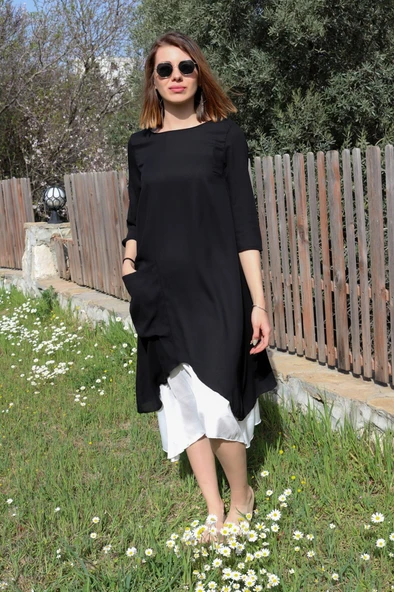 Keten Yazlık Günlük Tasarım Kadın Elbise - Resim 5