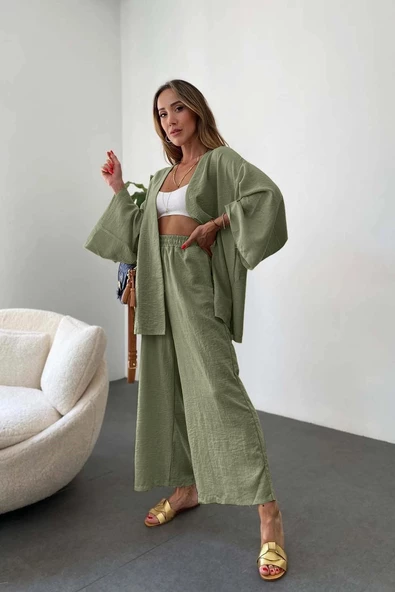 Keten Kadın Salaş Kimono İkili Takim