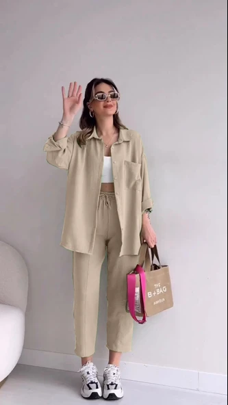 Keten Günlük İkili Takım Elbise Pantolon Gömlek - Resim 2