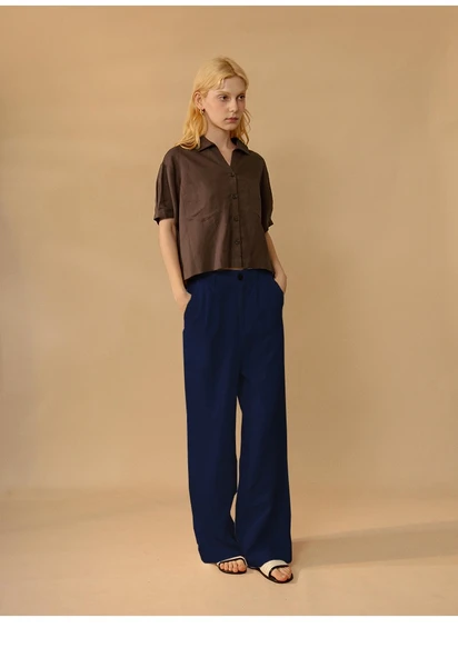 Keten Günlük Pantolon Düğmeli - 3