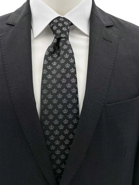 Brianze Siyah Gri Taç Desenli Kravat ürün görseli 1