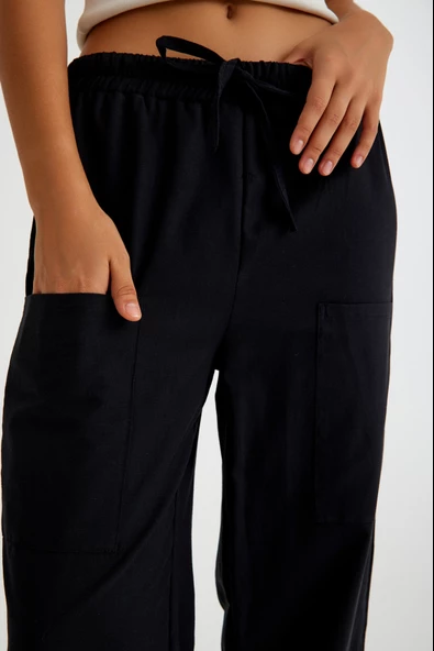 Keten Günlük Pantolon Beli Lastikli Bağcıklı - 6
