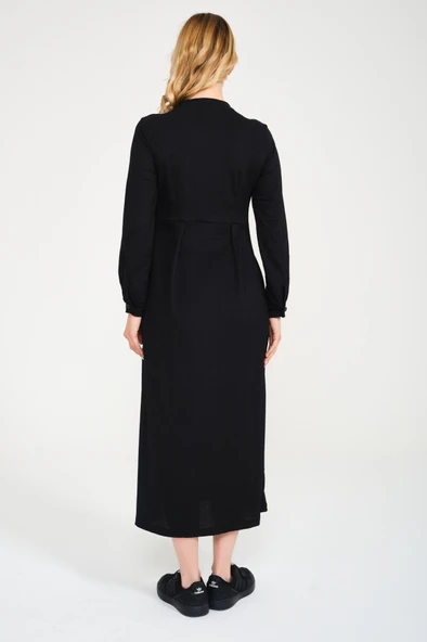 Keten Günlük Yazlık Tam Boy Tesettür Kadın Elbise - Resim 3