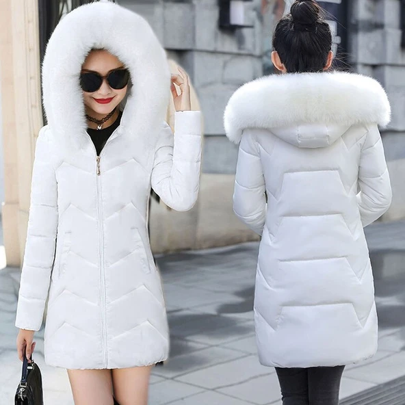 Günlük Kışlık Kapişonu Kürklü Kadın Şişme Mont ürün görseli