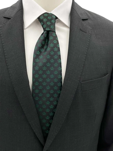 Brianze Siyah Yeşil Taç Desenli Kravat ürün görseli 1