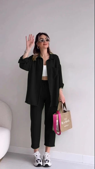 Keten Günlük İkili Takım Elbise Pantolon Gömlek - Resim 3