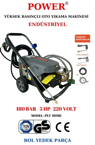 Povver PROFESYONEL (Bakır Sargılı) İNDÜKSİYON MOTORLU Yüksek Basınçlı Yıkama Makinası (3700 W - 180 Bar)