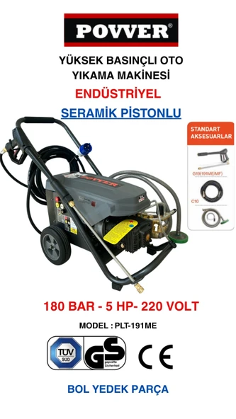 Povver PROFESYONEL (Bakır Sargılı) İNDÜKSİYON MOTORLU Yüksek Basınçlı Yıkama Makinası (3700 W - 180 Bar)