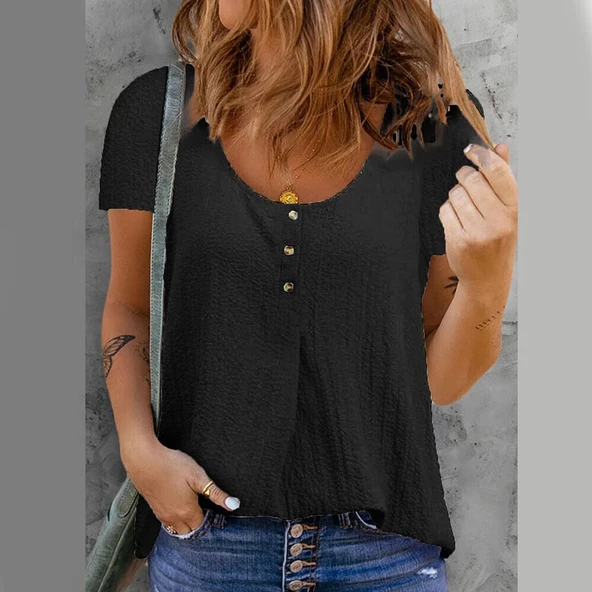 Düğme Detaylı Kadın Bluz