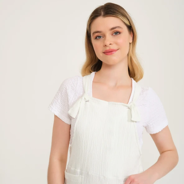 Askılı Büyük Cep Detaylı Kadın Salopet Tulum - Resim 2